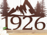 Custom Metal House Number Sign With Mountains Outdoor Address Plaque Rustic Housewarming Gift Decorations